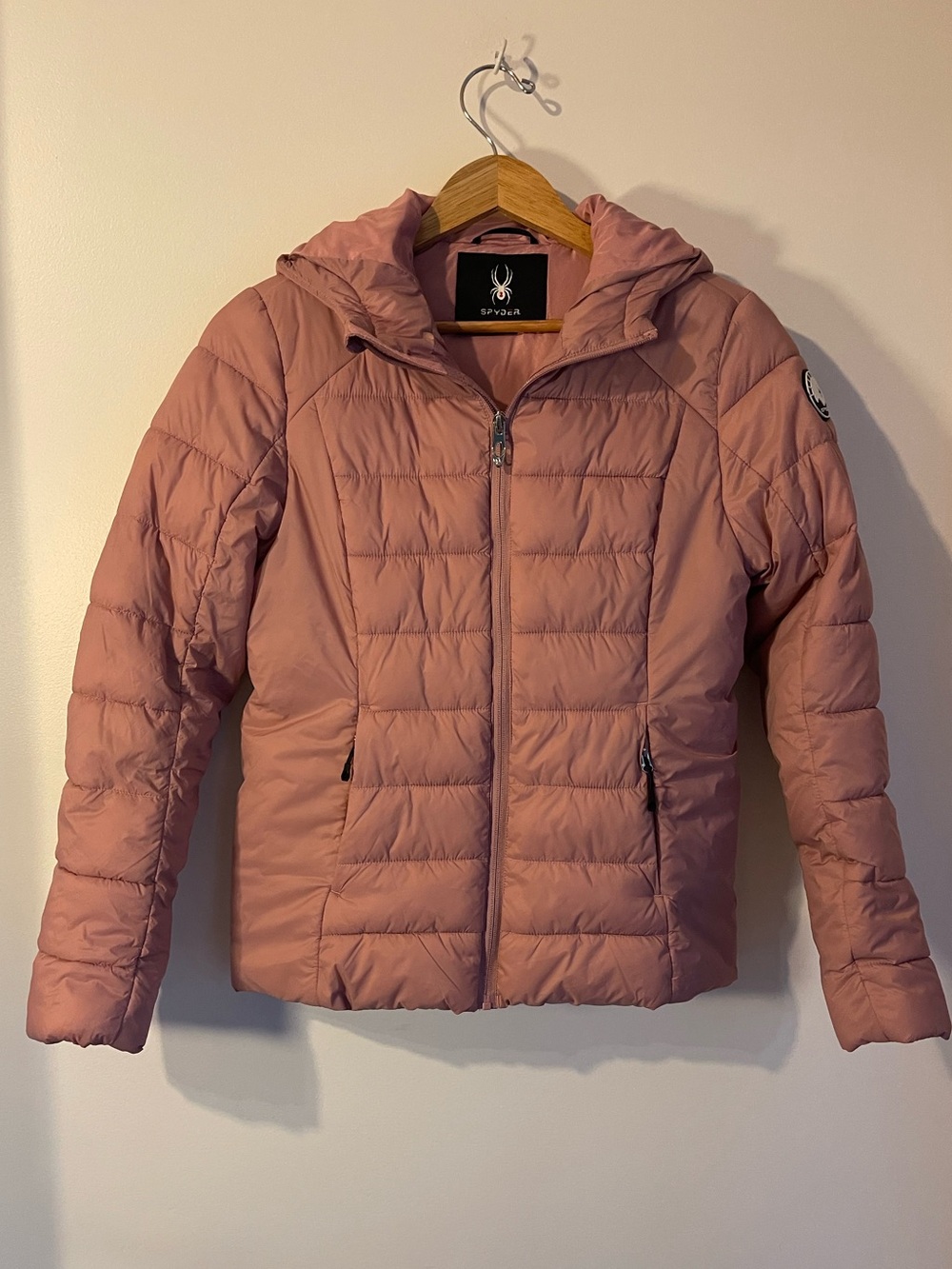 Spyder Hooded Puffer Jacket Full Zip Insulated Dusty Pink Women Size S